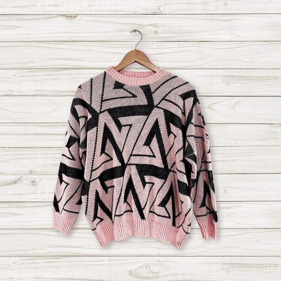 Vintage Pink Geometric Knit Sweater - Picture 1 of 3